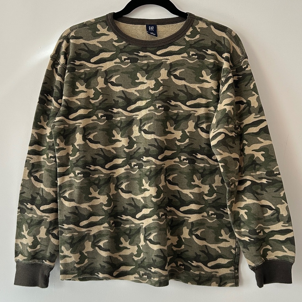 Gap Kids Camo Print Waffle Long Sleeve Shirt